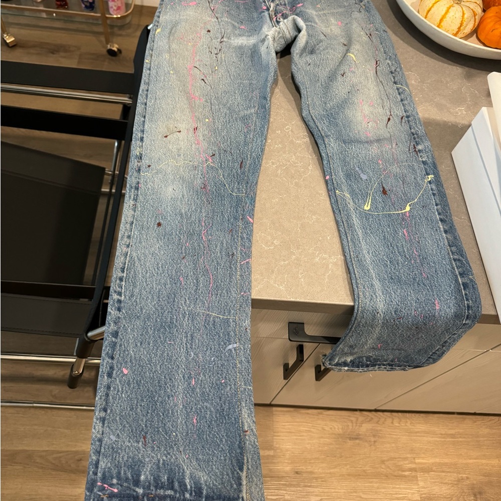 Gallery Dept Blue Straight Leg Jeans with Pink and Yellow Accents - Picture 5 of 6